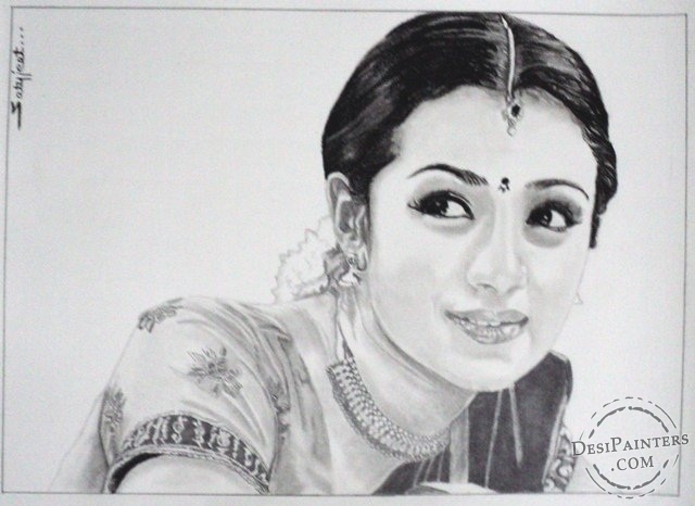 640x466 Pencil Sketch Of Trisha - Pencil Sketch Of Girl