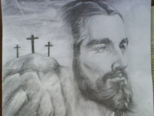 600x450 Drawn Cross Jesus Face - Pencil Sketch Of Jesus Face