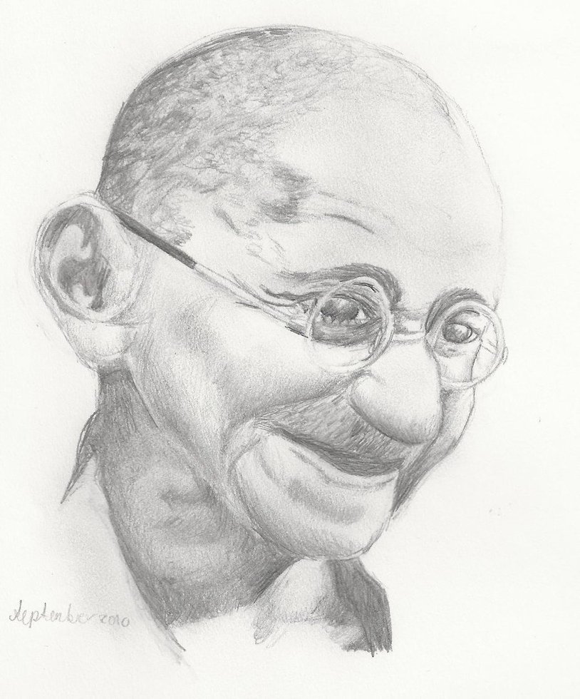 sketch of mahatma gandhi with stick