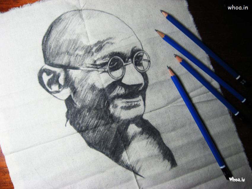 850x637 Mahatma Gandhi Pencil Art Painting - Pencil Sketch Of Mahatma Gandhi