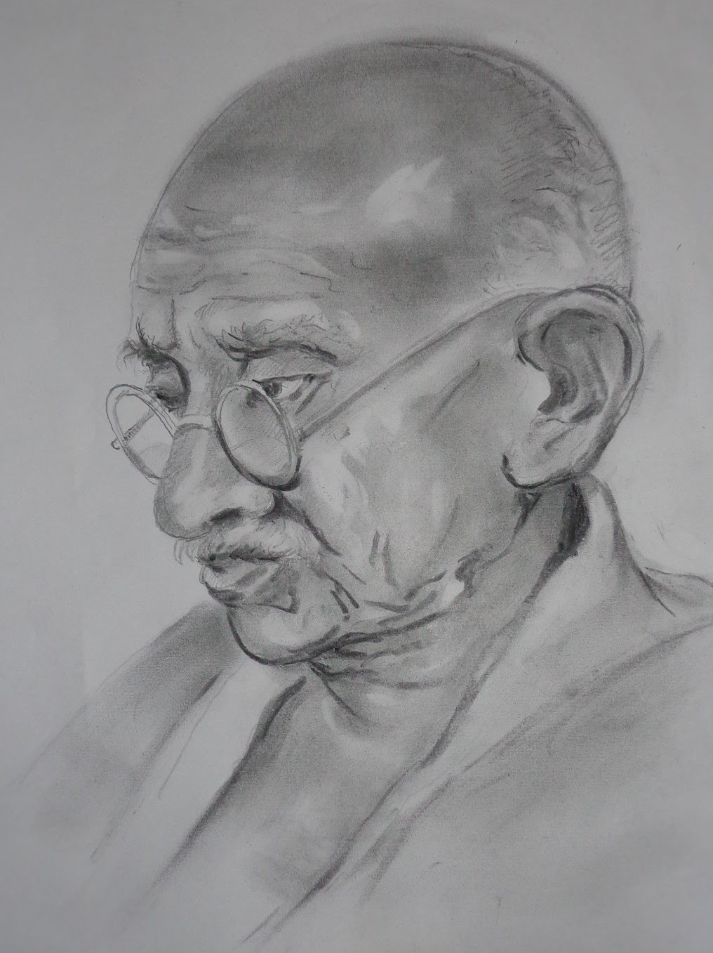 sketch of mahatma gandhi with stick