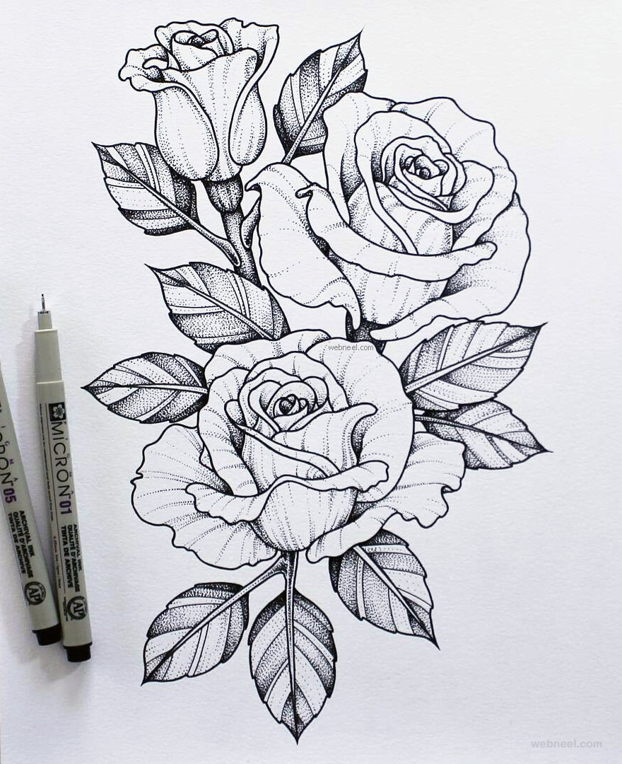 Pencil Sketch Of Rose Flower at PaintingValley.com | Explore collection ...