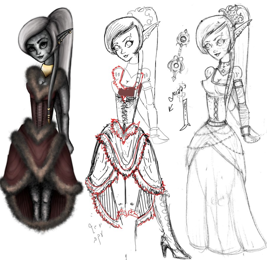 906x881 Dark Elf Process Pencil Sketch Outline And Painted By Elenoosh On - Pencil Sketch Outline