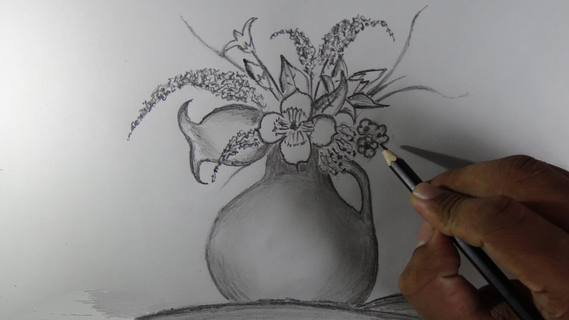 1920x1080 How To Draw A Flower Vase - Pencil Sketch Pictures Of Flowers