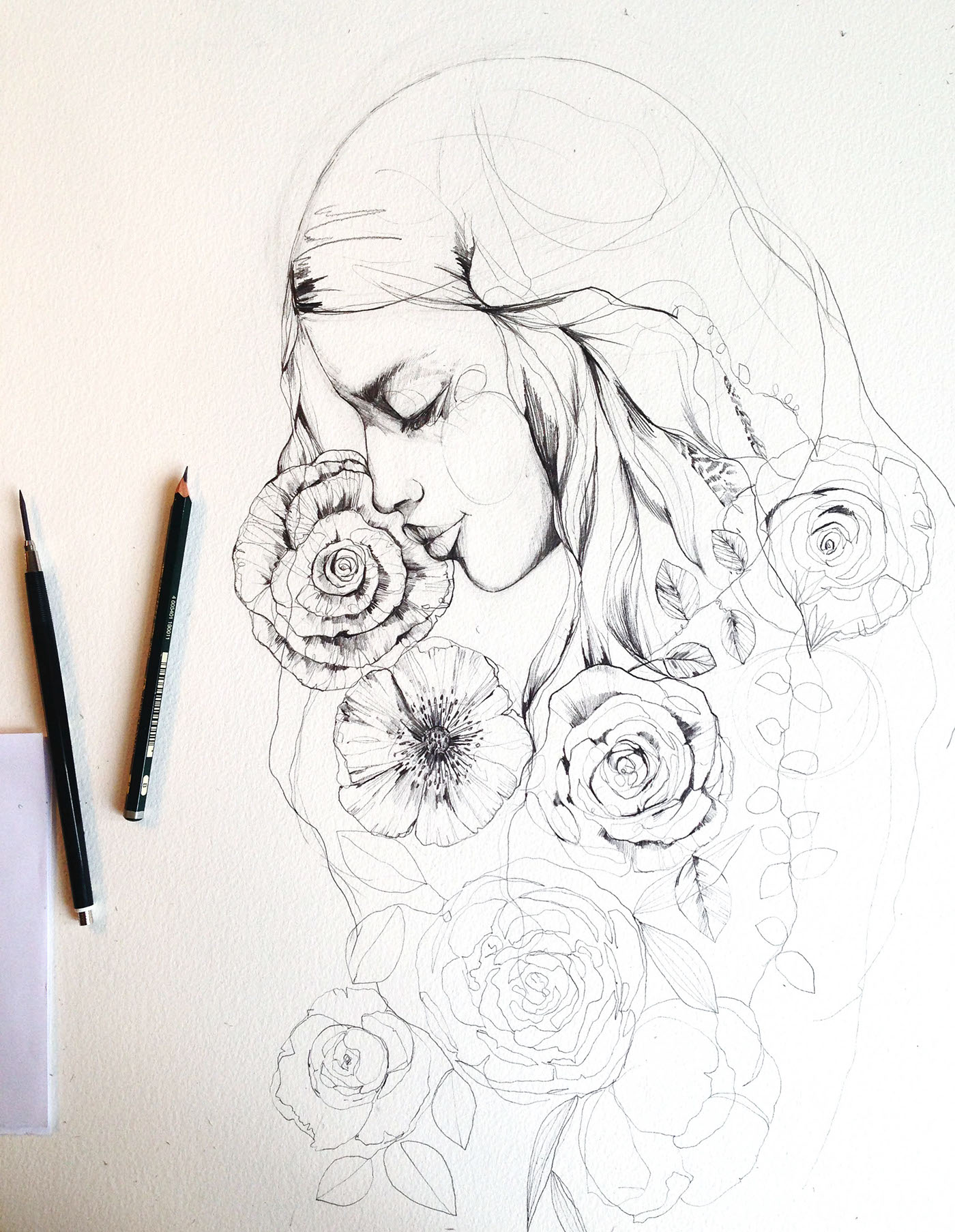 1400x1806 Pencil Sketches + Flowers 2016 On Behance - Pencil Sketches Of Flowers