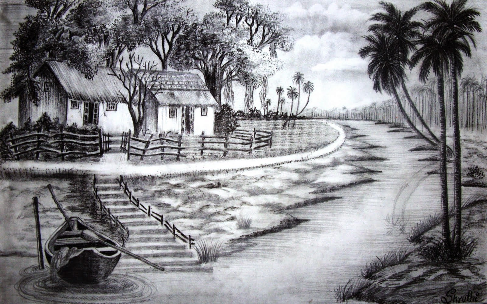 Natural Scenery Drawing Pencil Shading - bestpencildrawing