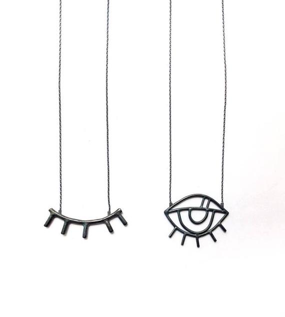 570x633 Eye Necklace Long Sketch Pendant Of Open Or Closed Eye Line Etsy - Pendant Sketch