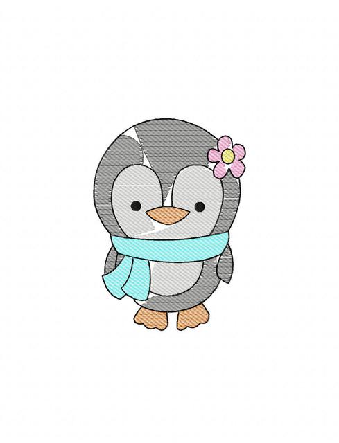 489x640 Penguin Girl 120 Sketch Embroidery Design - Penguin Sketch