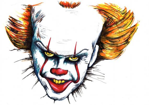 570x403 It Pennywise The Clown Bill Skarsgard Marker Sketch Etsy - Pennywise The Clown Sketch