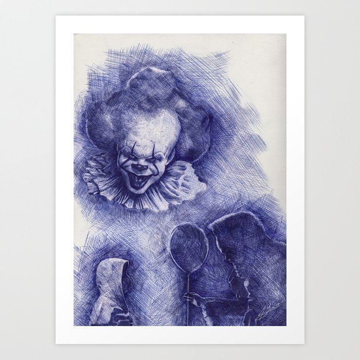 700x700 Ink Pen Sketch Of Pennywise The Clown Art Print By Juliolucas - Pennywise The Clown Sketch