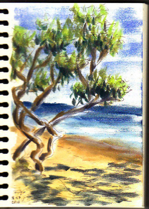 520x726 Pen And Pastels. Jamaica Beach Scene Sketch By Robert A. Sloan, 5 - Pentalic Nature Sketch