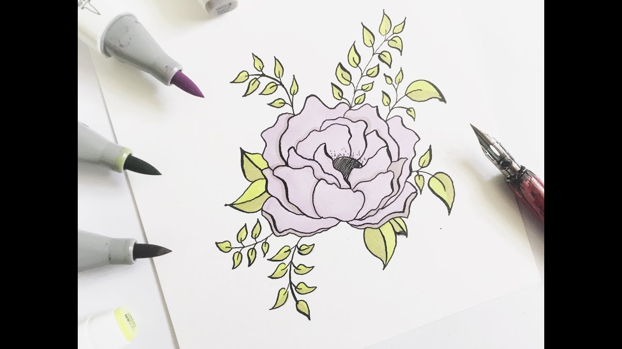 1280x720 How To Draw Peonies For Beginners Easy Way - Peony Sketch