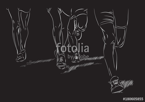 500x350 Marathon Running Race, People Feet, Vector Sketch Stock Image And - People Running Sketch