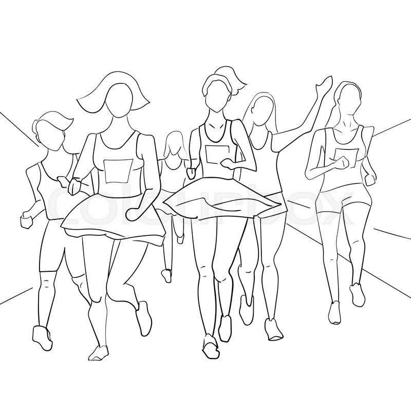800x800 Running People During A City Marathon. Hand Drawn Sketch Vector - People Running Sketch