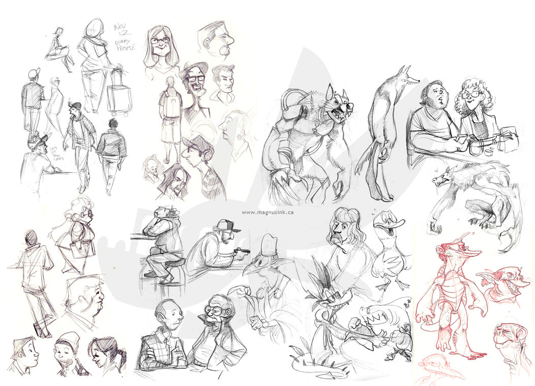 1052x759 People And Monster Sketches By Weremagnus - People Sketches
