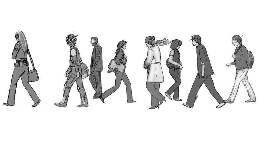 900x488 Art Three D Walking People Walking People Sketch By Danalmighty - People Walking Sketch