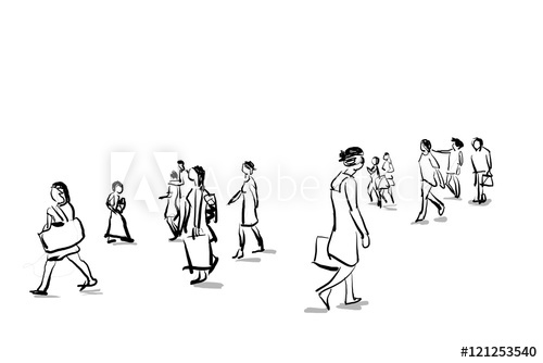 500x334 Group Of People Walking Free Hand Sketch - People Walking Sketch