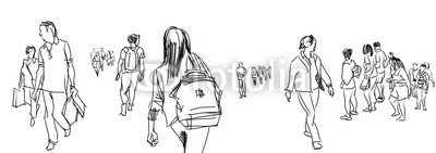 400x141 Group Of People Walking Free Hand Sketch Panorama View Isolated On - People Walking Sketch