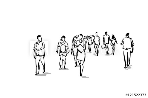 500x334 People Walking Free Hand Sketch - People Walking Sketch