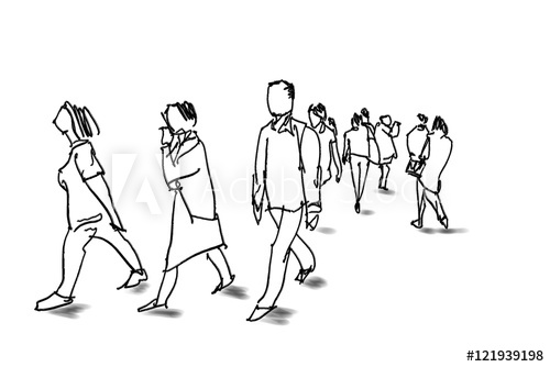 500x334 People Walking In Urban Scene Free Hand Sketch - People Walking Sketch