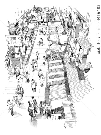 337x450 Sketch Of People Walking In Market Street - People Walking Sketch