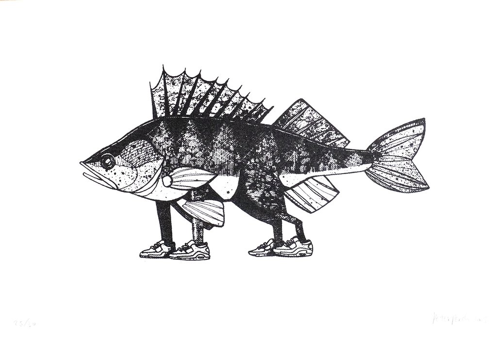 1024x695 Perch With Feet Screen Print Peter Perch Fish Art Shop - Perch Sketch