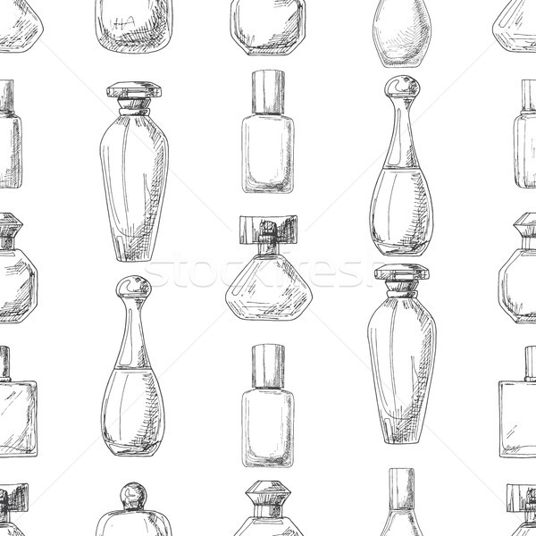 600x600 Seamless Pattern With Perfume Bottles. Vector Illustration Of A - Perfume Sketch
