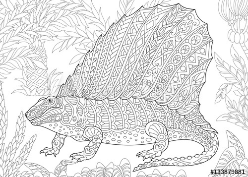 500x357 Stylized Dimetrodon Dinosaur, Fossil Reptile Of The Permian Period - Period Sketch