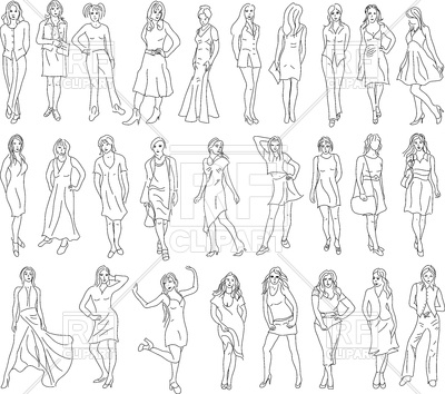 400x354 Set Of Women Sketches, Model Pose Vector Image Vector Artwork Of - Person Sketch