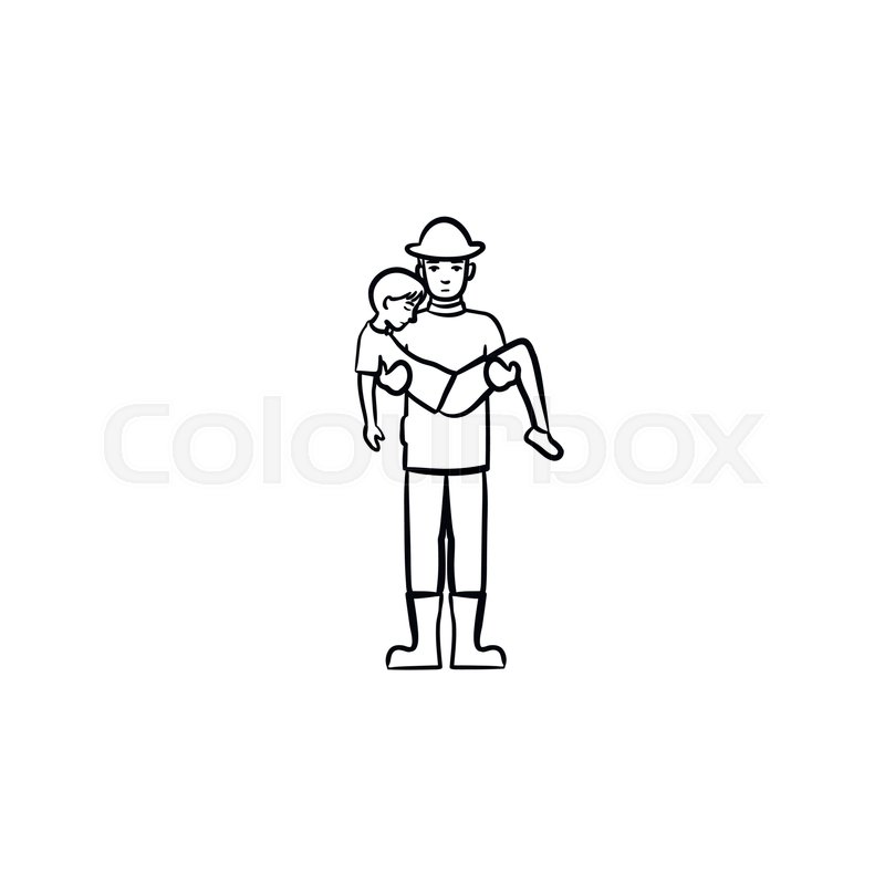 800x800 Strong Fireman Rescuing A Person Hand Drawn Outline Doodle Icon - Person Sketch Outline