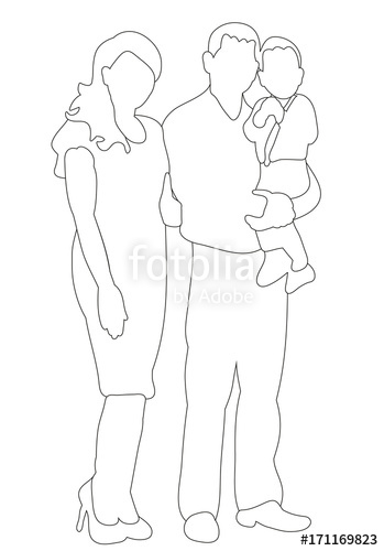 349x500 Vector, Sketches, Outlines Of People Family With Child Stock - Person Sketch Outline