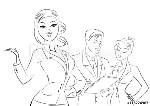 500x354 Business People Meeting. Outline Sketch. Isolated On A White - Person Sketch Outline