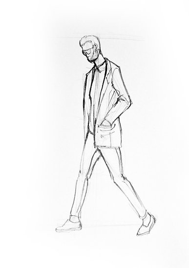 387x550 Drawing Illustration Sketch Of Man Walking Posters By - Person Walking Sketch