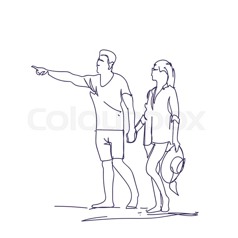 800x800 Sketch Couple Walking Holding Hands Doodle Man And Woman Over - Person Walking Sketch