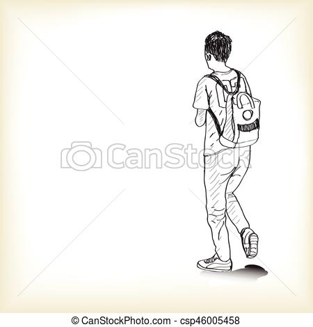 450x470 Sketch A Boy Walking With Backpack To School, Free Hand Draw - Person Walking Sketch