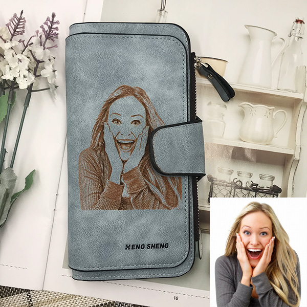 600x600 Personalized Sketch Photo Matte Leather Wallet - Personalized Sketch