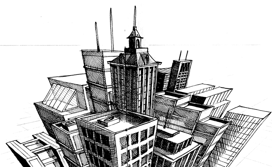 866x533 A Step By Step Tutorial On The Basics Of Three Point Perspective - Perspective Building Sketch