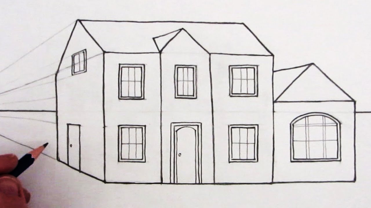 1280x720 How To Draw A House In 1 Point Perspective Narrated - Perspective House Sketch