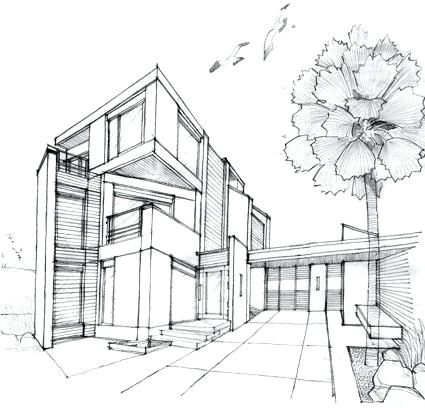 425x408 Sketch Modern House Perspective Drawing Pictures Www - Perspective House Sketch