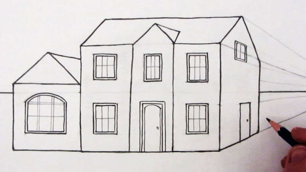 One Point Perspective House Sketch