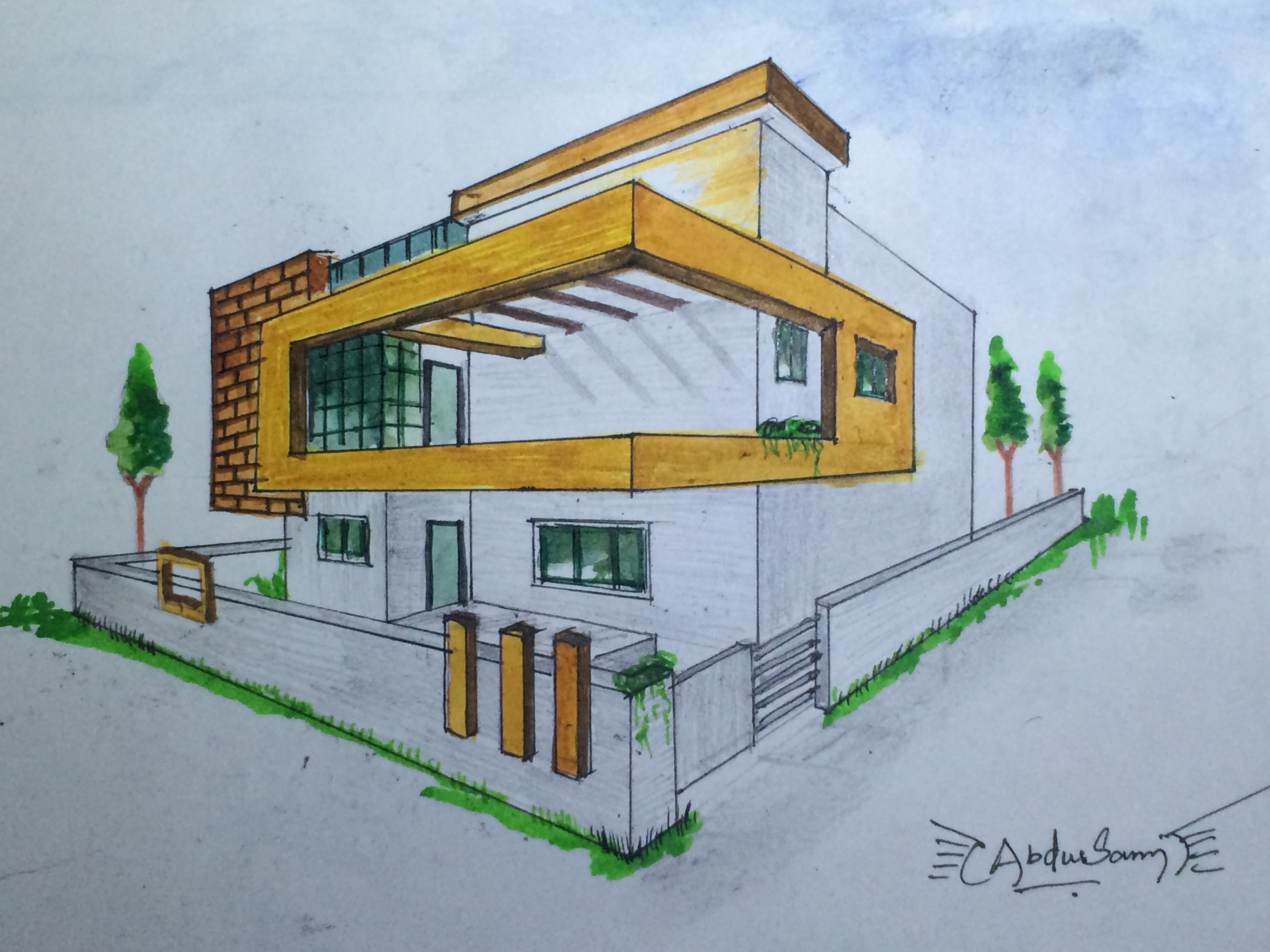 3264x2448 Architectural Perspective Drawing - Perspective House Sketch