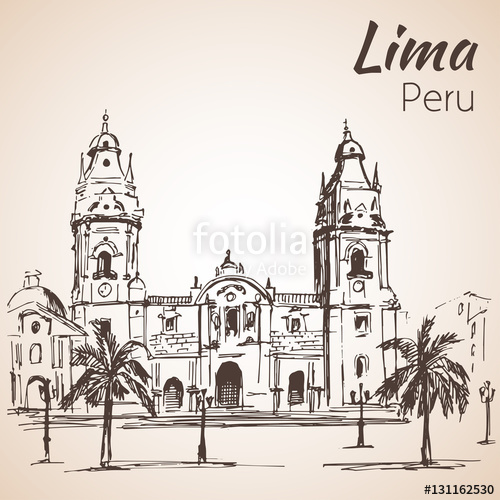 500x500 Plaza De Armas. Lima, Peru. Sketch. Stock Image And Royalty Free - Peru Sketch