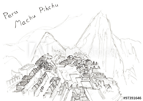 500x356 Sketch Hand Drawn Machu Picchu, Peru, Travel Art Isolated On White - Peru Sketch