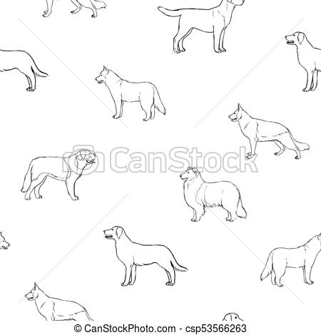 450x470 Seamless Pattern With Dogs Of Various Breeds Hand Drawn With Black - Pet Animals Sketch
