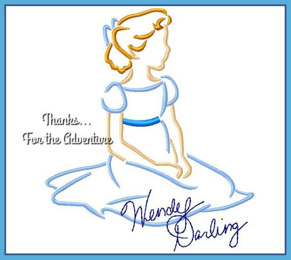 570x509 Wendy From Peter Pan Sketch Autograph Combo Digital Embroidery Etsy - Peter Pan And Wendy Sketch