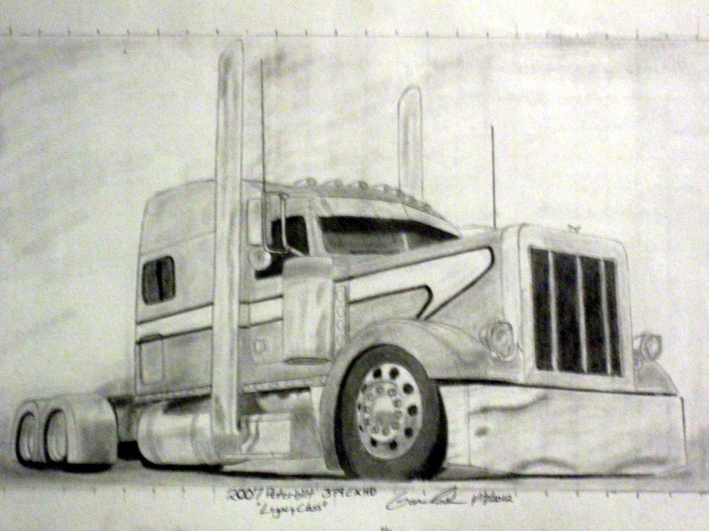 1022x766 Pencil Drawings Of Semi Trucks Drawing Forum And Art Community - Peterbilt Sketch