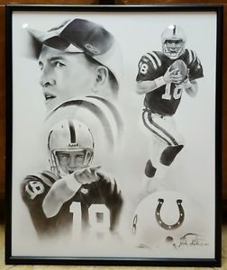 252x300 Framed Peyton Manning 20x24 Signed Sketch By Noah Chaikin In - Peyton Manning Sketch