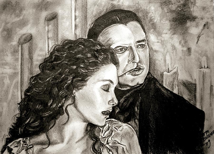 900x648 Christine And The Phantom Of The Opera Drawing By Maren Jeskanen - Phantom Of The Opera Sketch