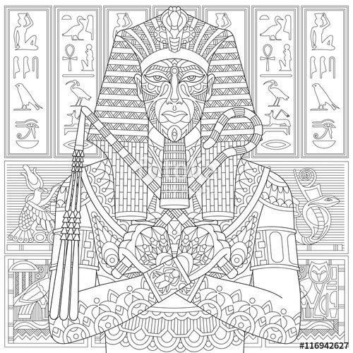 500x500 Stylized Ancient Pharaoh And Egyptian Symbols (Hieroglyphs) On The - Pharaoh Sketch