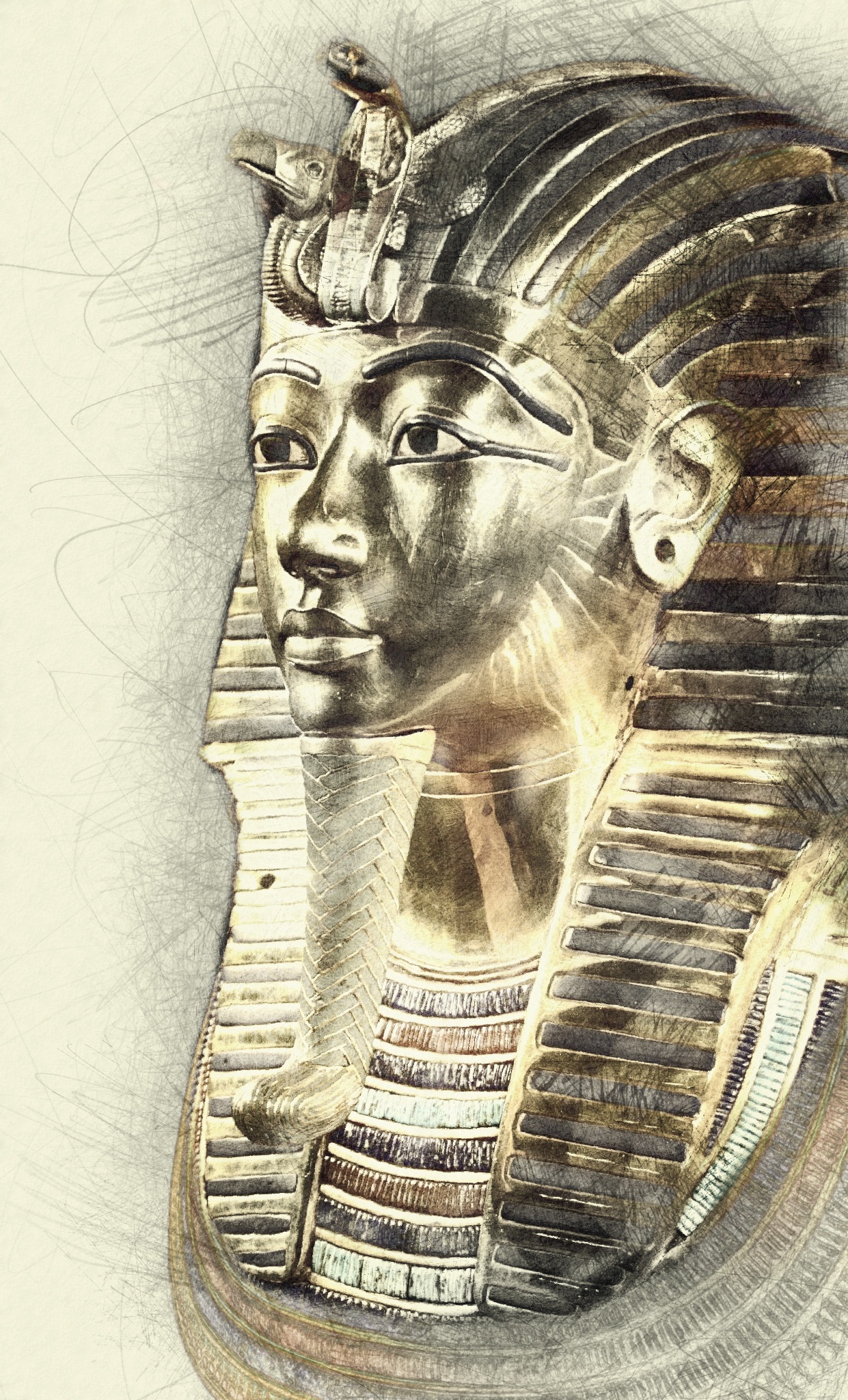 1241x2048 Free Images Tutankhamun, Death Mask, Egypt, Statue, Ancient - Pharaoh Sketch
